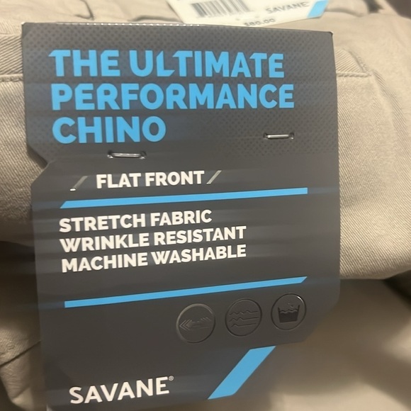 Savane 40X30 L Stone Blue Flat Front Performance Chino Pants New - Picture 4 of 5